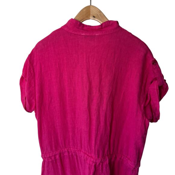 BISCOTE 100% Linen Tie Waist Short Sleeve One Piece Jumpsuit Size M/L - Picture 3 of 6